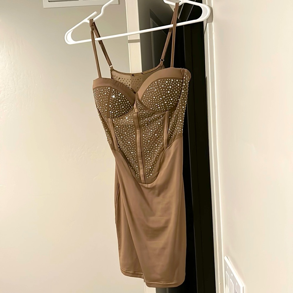 Style & Co Beige/Tan Mini Dress With Jewels Size Small